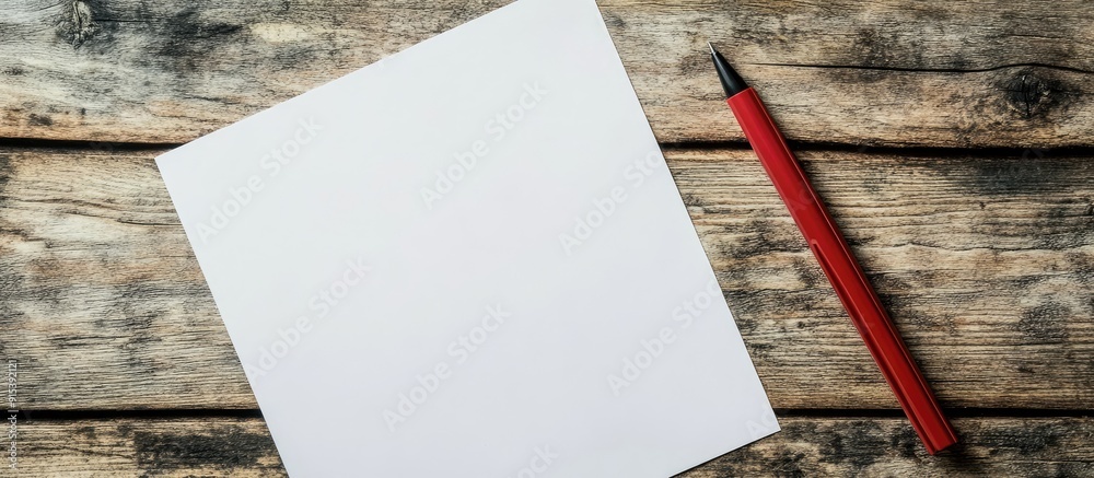 Aufkleber white paper on a wooden table with written text. with copy space image. Place for adding text or design