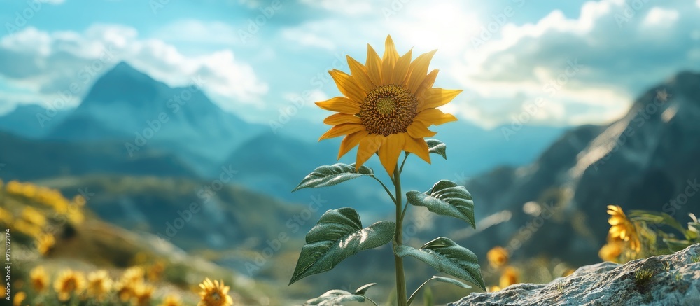 Leinwandbilder sunflower on a mountain sunflower field. with copy space image. place for adding text or design