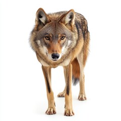 Fototapeta premium African golden wolf standing on a white background in a natural pose