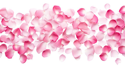 Scattered pink rose petals isolated on transparent background