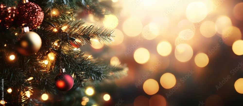 Aufkleber Festive backdrop featuring bokeh lights Christmas and New Year. with copy space image. Place for adding text or design