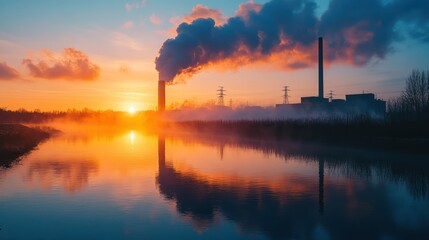 Obraz premium Industrial Sunset Over Water