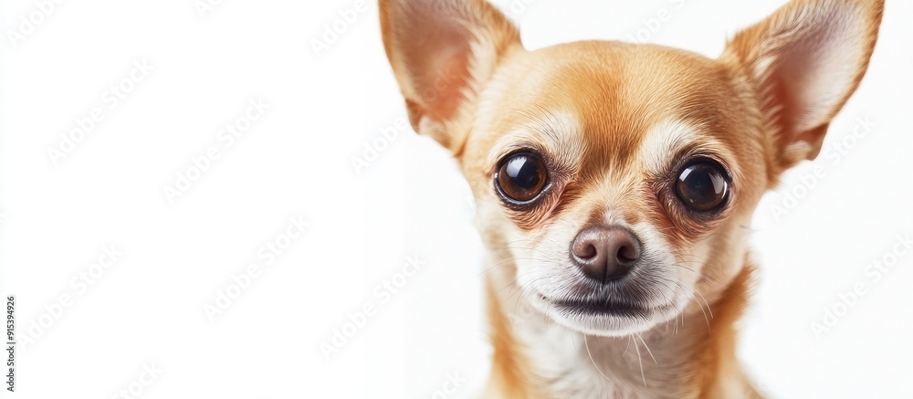 Poster Chihuahua dog close up portrait isolated in high key. with copy space image. Place for adding text or design