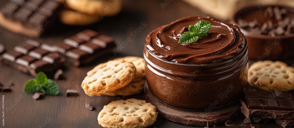 Fototapete Biscuits with chocolate and chocolate spread. with copy space image. Place for adding text or design