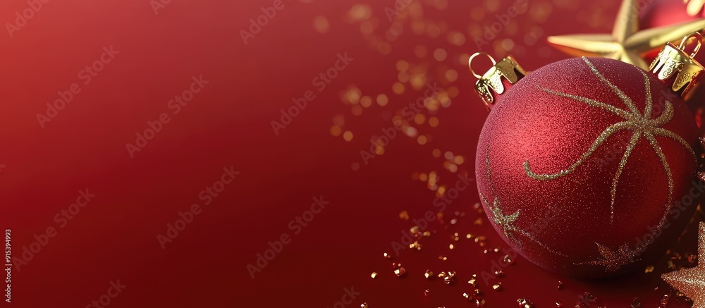 Poster christmas collection christmas toys with space for text on the greeting card gold and red ornament. 