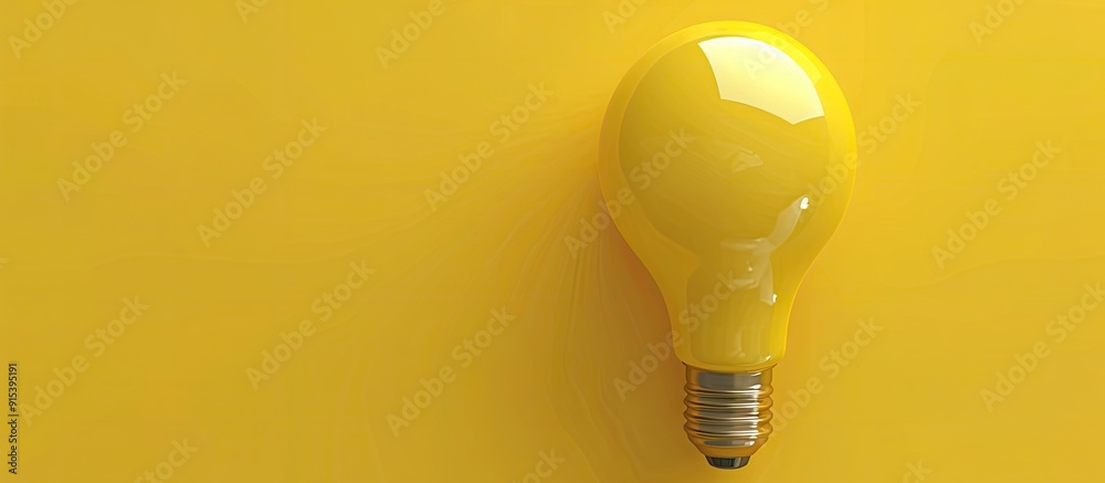 Poster Yellow light bulb top view flat lay. with copy space image. Place for adding text or design