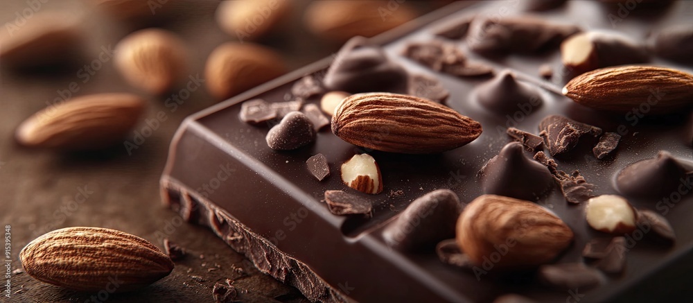 Aufkleber Close up perspective of a chocolate bar s texture featuring almonds. with copy space image. Place for adding text or design