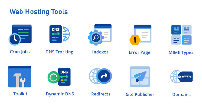 Web server tools icon set collection for cron jobs MIME type dynamic DNS site publisher index tools and error pages