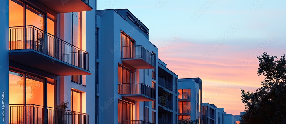 Poster Contemporary Upscale Apartment Complex. with copy space image. Place for adding text or design