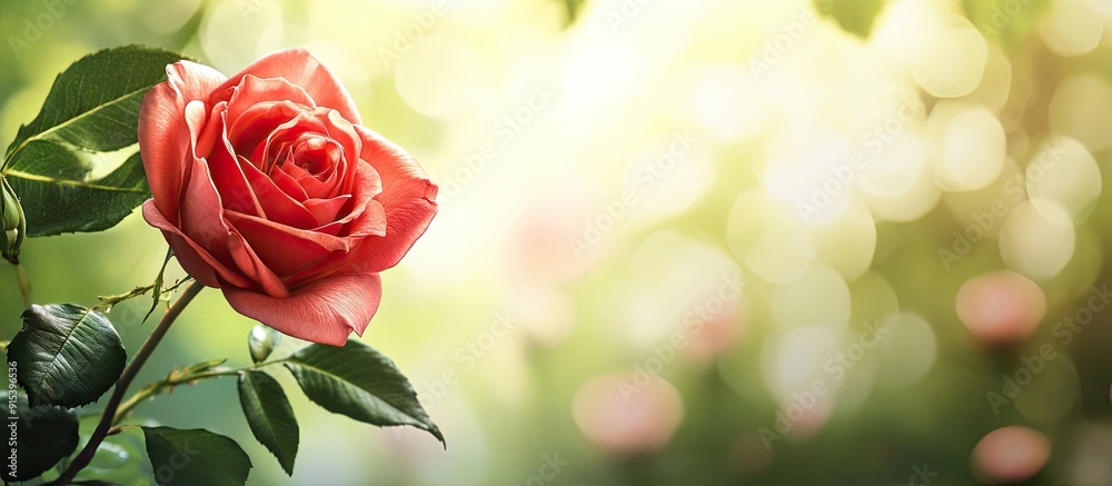 Aufkleber Red rose flower in a spring season natural backdrop. with copy space image. Place for adding text or design