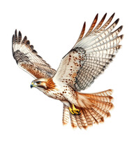 Detailed Illustration of Flying Red-Tailed Hawk