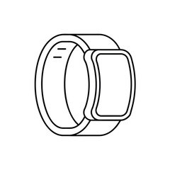 Simple outline vector illustrations of fitness trackers and hand watches on a white background.