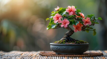 A Bonsai with the natural shape, set against a neutral backdrop