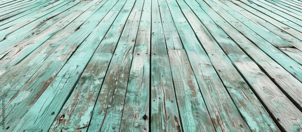 Aufkleber Pastel green wooden textured floor background. with copy space image. Place for adding text or design
