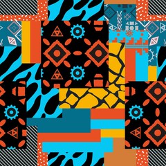 patchwork abstract seamless background with different textures boho