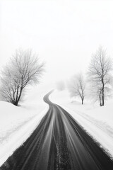Fototapeta premium winter snowy road on white phone wallpaper background