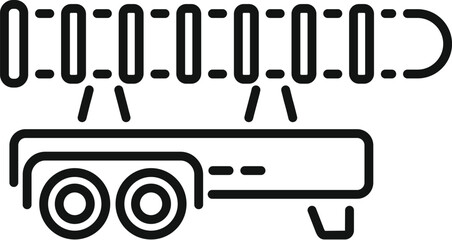 Line icon of a cargo truck carrying long pipes, highlighting transportation in the industry