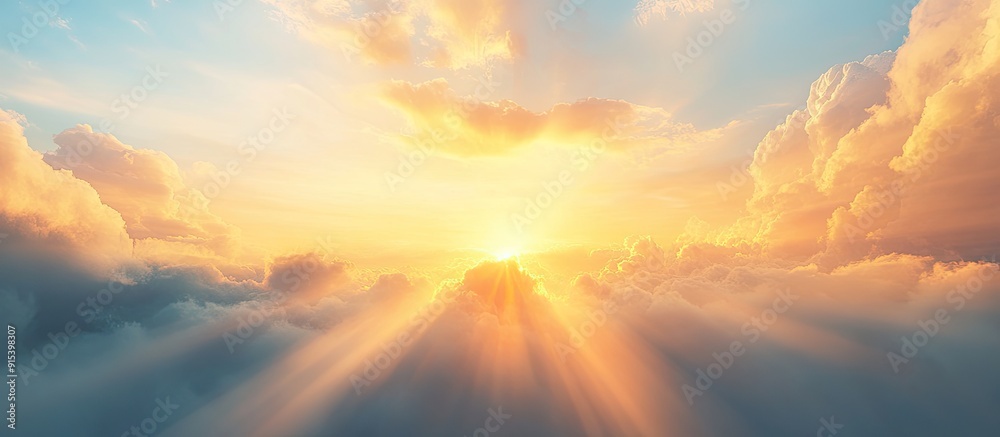 Aufkleber Rays from the setting sun filter through the clouds. with copy space image. Place for adding text or design