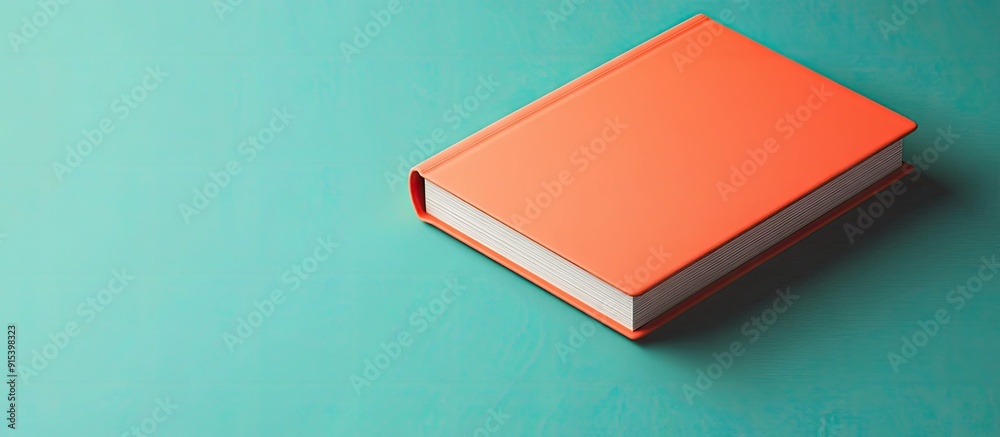 Poster mockup of the orange hardcover book or notebook featuring copyspace on the table