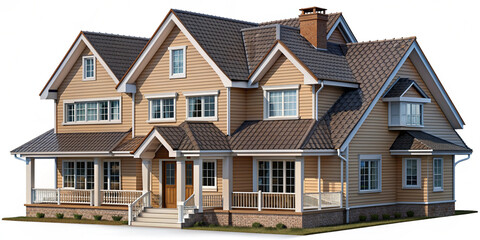 Wooden house , cladding siding, brick,house design, house construction, project, for advertising, project, poster, web site, cut out, on transparent background png.