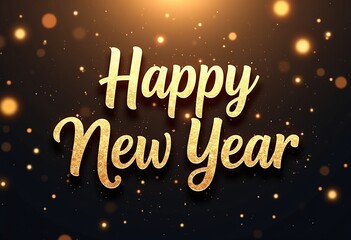 Elegant Gold Calligraphy Happy New Year Vector Illustration - Ideal for New Year's Eve Party Invitations and Decor.