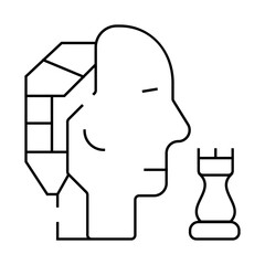 robot head brain play chess line icon vector. robot head brain play chess sign. isolated contour symbol black illustration