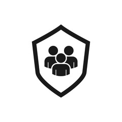 Shield with people. Family protection icon flat style isolated on white background. Vector illustration