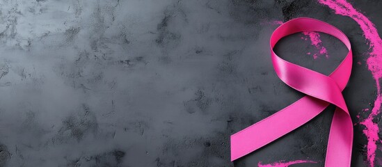 Mammologist with a pink ribbon on a grey background featuring space for text Breast cancer awareness. with copy space image. Place for adding text or design