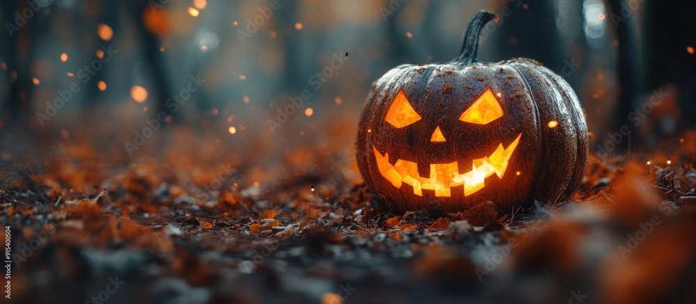 Poster Noise concept for the traditional autumn holiday Halloween Selective focus Shallow depth of field. with copy space image. Place for adding text or design