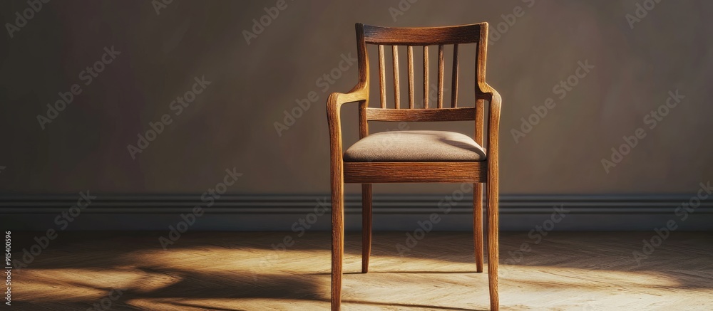 Poster light brown silk cushion of a wooden chair. with copy space image. place for adding text or design