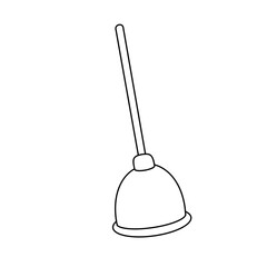 A plunger is shown in a black and white drawing