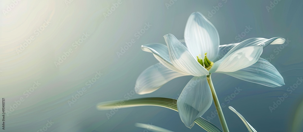 Poster white blooming snowdrop on blue backdrop. with copy space image. Place for adding text or design