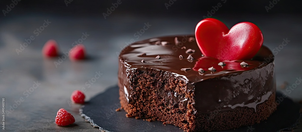 Leinwandbilder close up of a chocolate cake with a red heart. with copy space image. place for adding text or desig