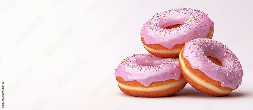 Fototapete tasty donuts topped with icing isolated on white. with copy space image. place for adding text or de