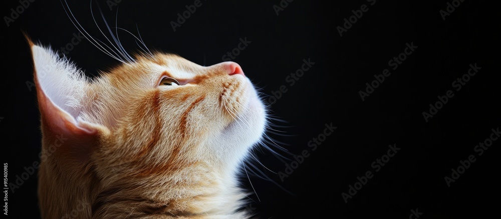 Poster adorable red and white cat. with copy space image. Place for adding text or design