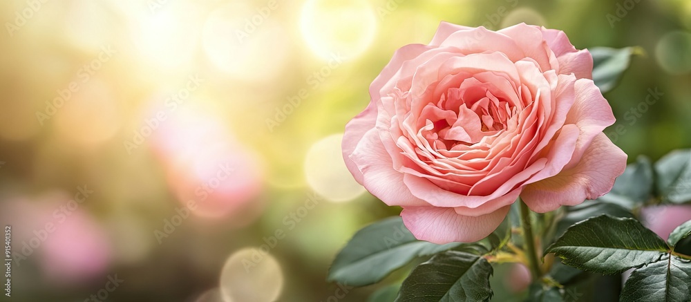 Poster Soft pink rose in the garden. with copy space image. Place for adding text or design