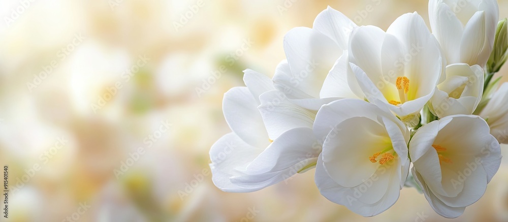 Poster close up of white freesia associated with st valentine s day birthdays weddings engagements and othe
