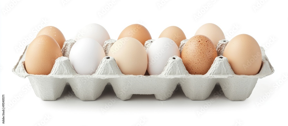 Leinwandbilder chicken eggs in a box set against a white background Image jpeg. with copy space image. Place for adding text or design