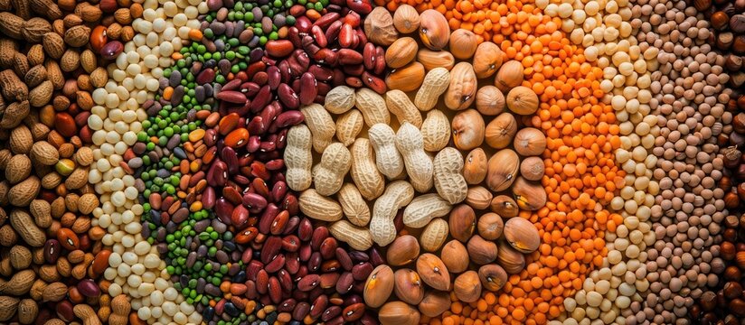 Creative food art concept featuring Bambara groundnut arranged in a circular shape with a question mark. with copy space image. Place for adding text or design