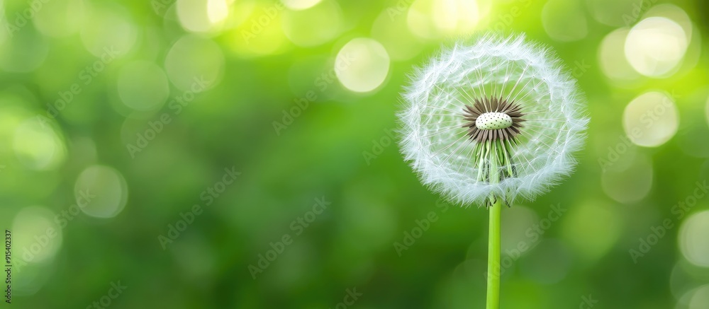 Aufkleber Selective image of a white dandelion flower against a blurred green background. with copy space image. Place for adding text or design