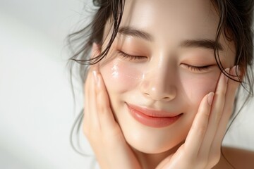 Woman cleaning her face skin adult perfection.