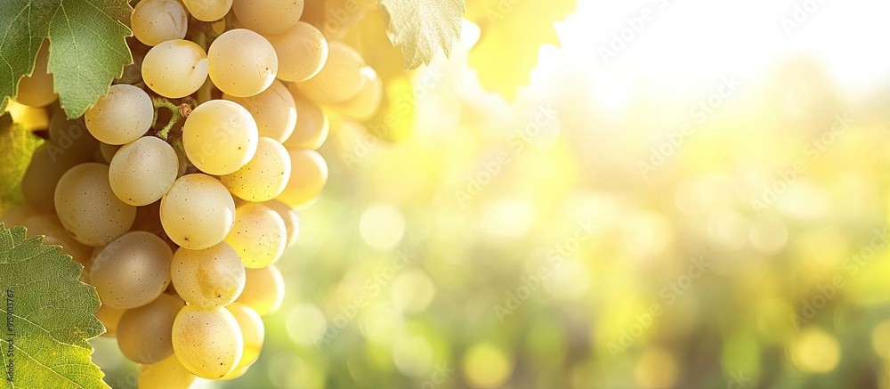 Leinwandbilder fresh cluster of white grapes in the field. with copy space image. place for adding text or design