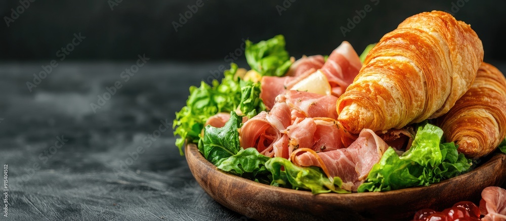 Aufkleber fresh bayonne ham salad and croissant. with copy space image. place for adding text or design