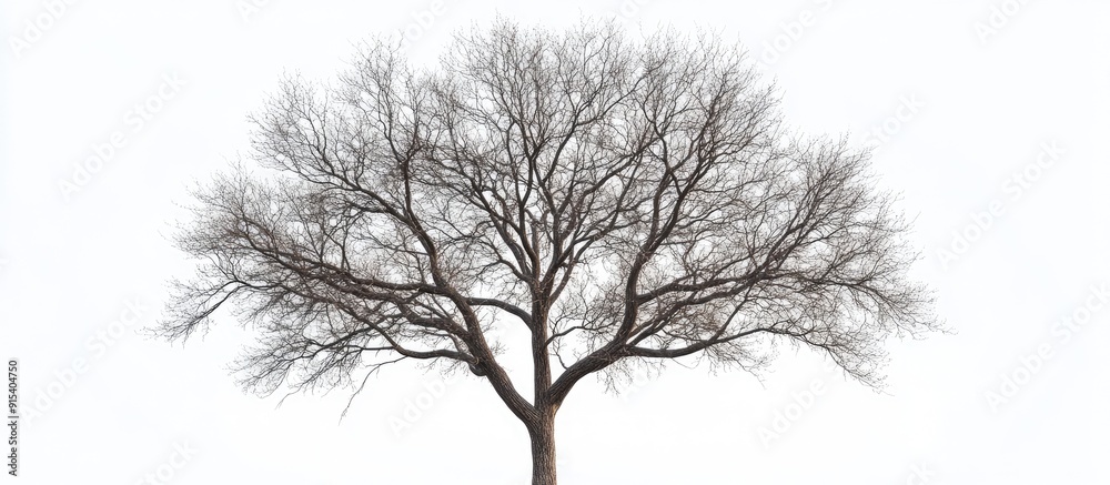 Poster Tree with no leaves and branches set against a white isolated background featuring copy space