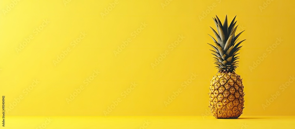 Aufkleber Pineapple on a yellow backdrop Simple and contemporary design and pattern. with copy space image. Place for adding text or design