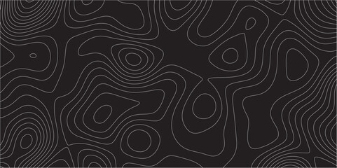 Abstract white on black background Topographic line map pattern. Contour elevation topographic and textured Background Modern design with black background with topographic wavy patted.	