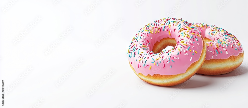 Fototapete Tasty donuts topped with icing isolated on white. with copy space image. Place for adding text or design