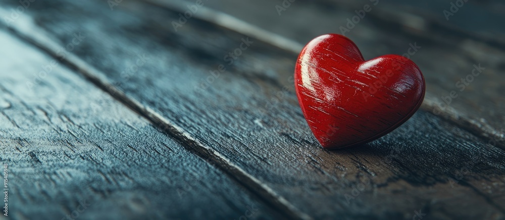 Aufkleber Bright red heart on a dark wooden surface. with copy space image. Place for adding text or design