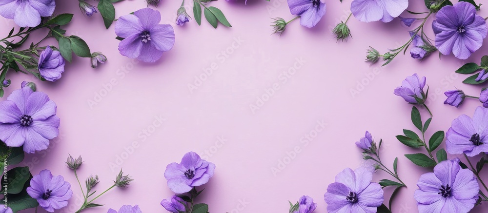 Aufkleber Mockup background idea featuring purple flowers and leaves. with copy space image. Place for adding text or design