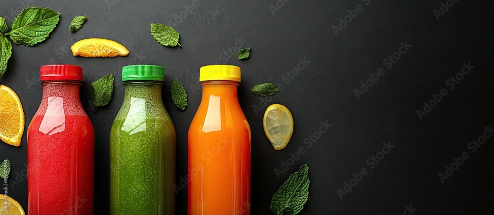 Aufkleber Homemade fresh squeezed juice in bottles. with copy space image. Place for adding text or design